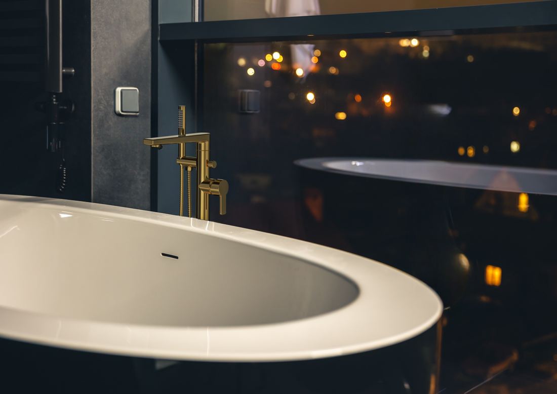 Gold floor-standing bath mixer — Bath fitting — Imperial Design Concepts, Mohali