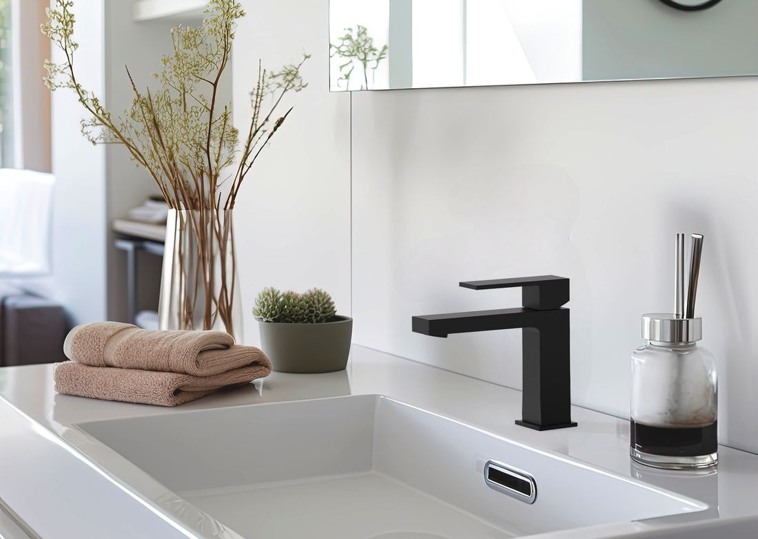 Matt black basin mixer on vanity — Bath fitting — Imperial Design Concepts, Mohali