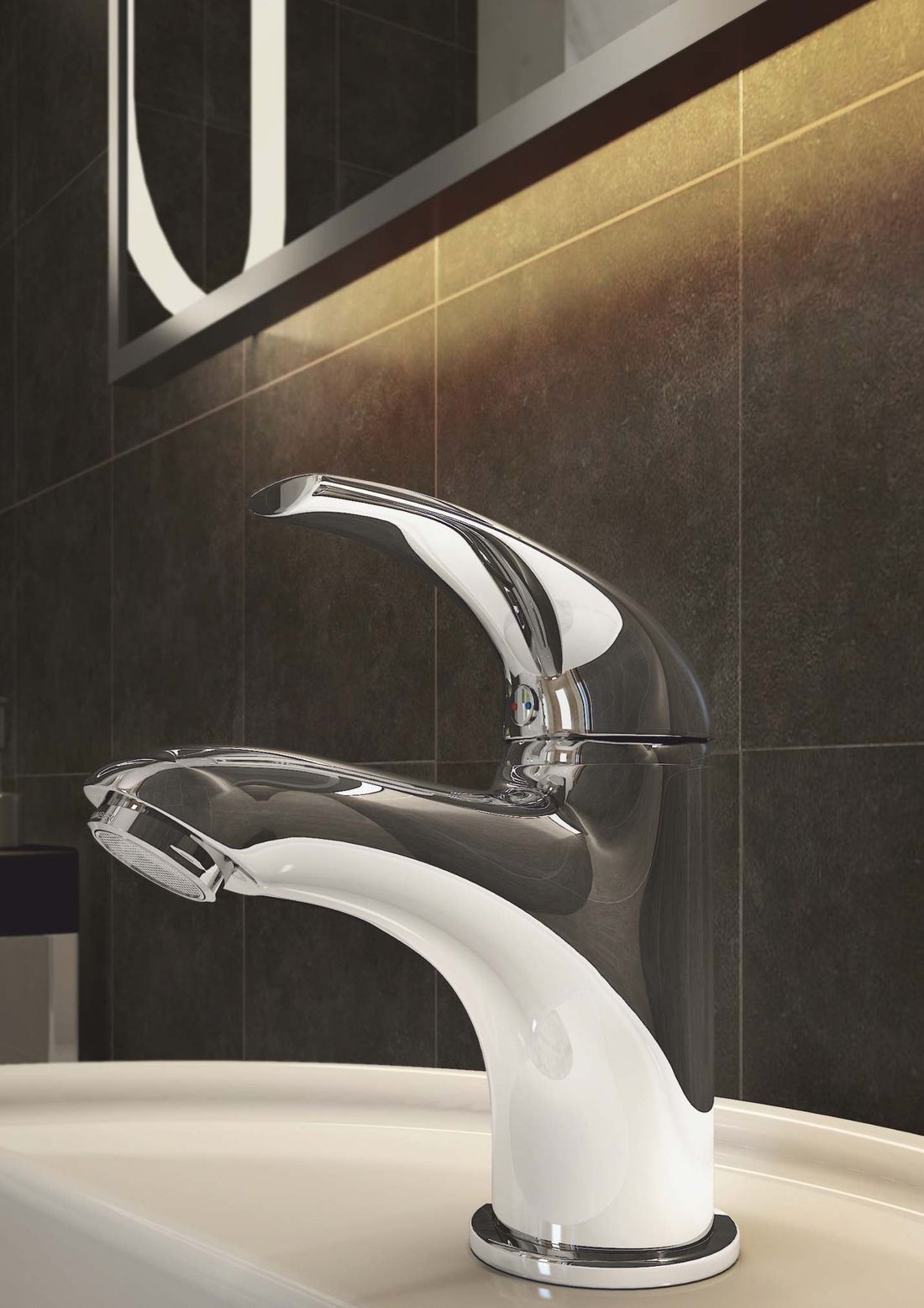 Chrome basin mixer, dark bathroom — Chrome finish — Imperial Design Concepts, Mohali