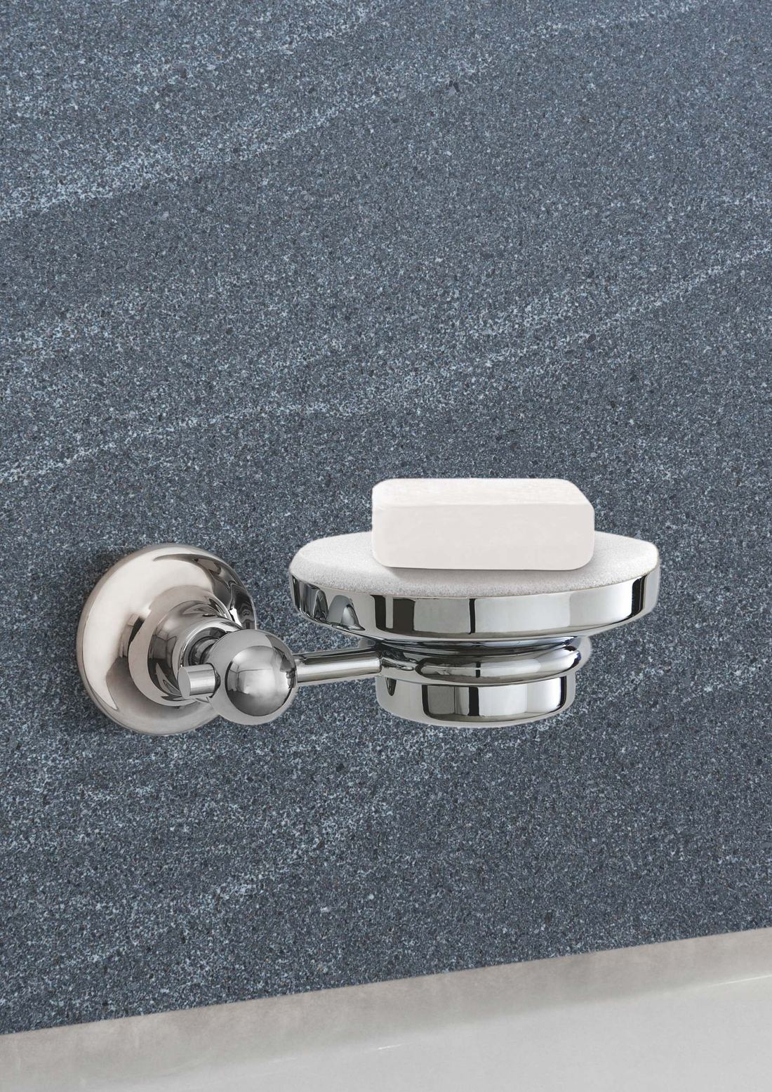 Chrome soap dish on stone — Chrome finish — Imperial Design Concepts, Mohali