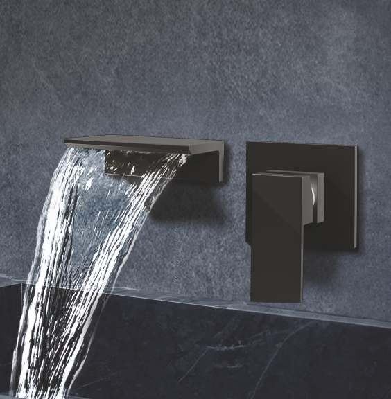 Matt black waterfall wall spout — Bath fitting — Imperial Design Concepts, Mohali