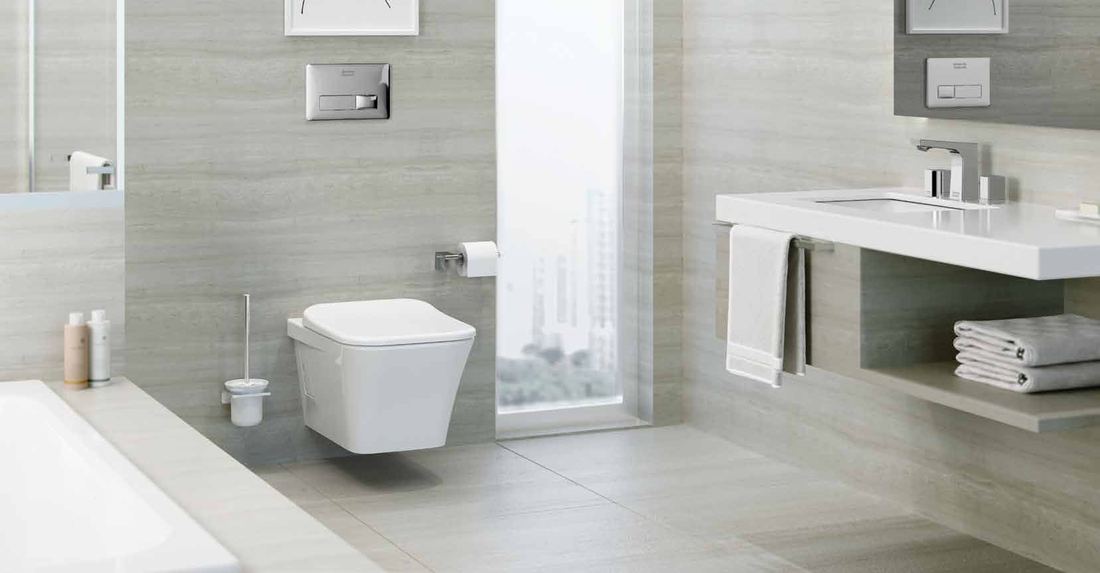 Wall-hung WC in travertine bathroom — Sanitaryware — Imperial Design Concepts, Mohali