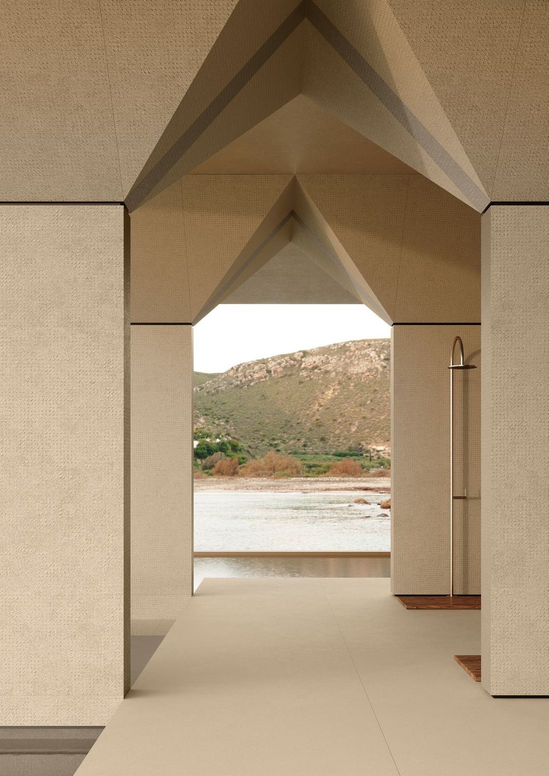 Arched beige stone passage — 1200 × 2400 mm slab — Imperial Design Concepts, Mohali