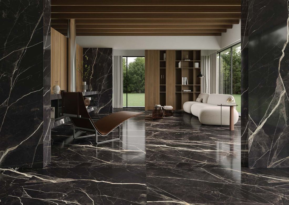 Black marble floor veranda — 1200 × 2400 mm slab — Imperial Design Concepts, Mohali