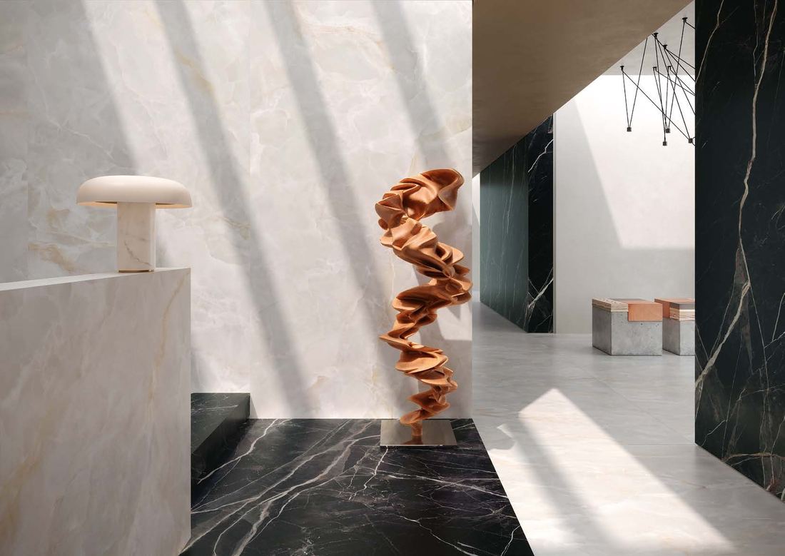 Black marble gallery wall — 1200 × 2400 mm slab — Imperial Design Concepts, Mohali