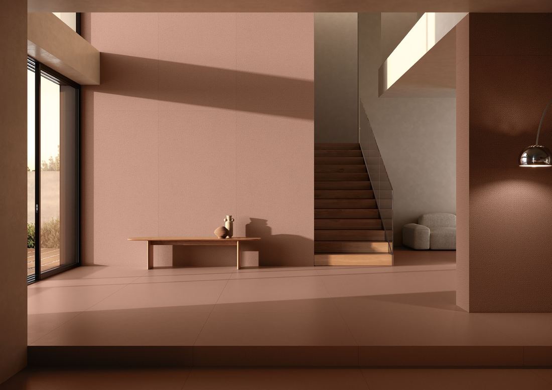 Blush stone interior staircase — 1200 × 2400 mm slab — Imperial Design Concepts, Mohali
