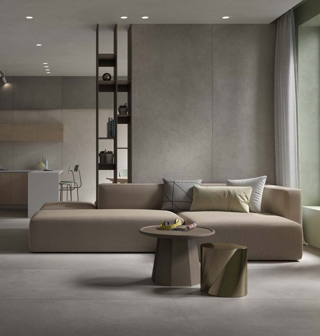 Concrete-look living room floor — 1200 × 2400 mm slab — Imperial Design Concepts, Mohali