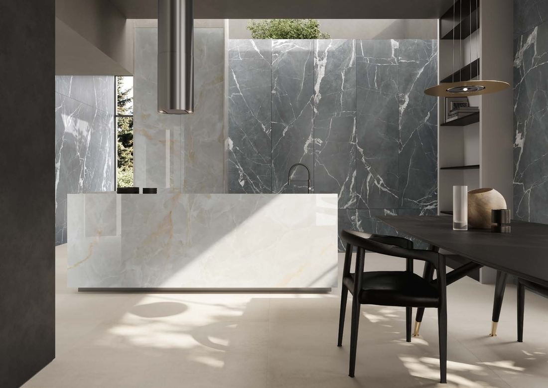 Dark grey marble dining wall — 1200 × 2400 mm slab — Imperial Design Concepts, Mohali
