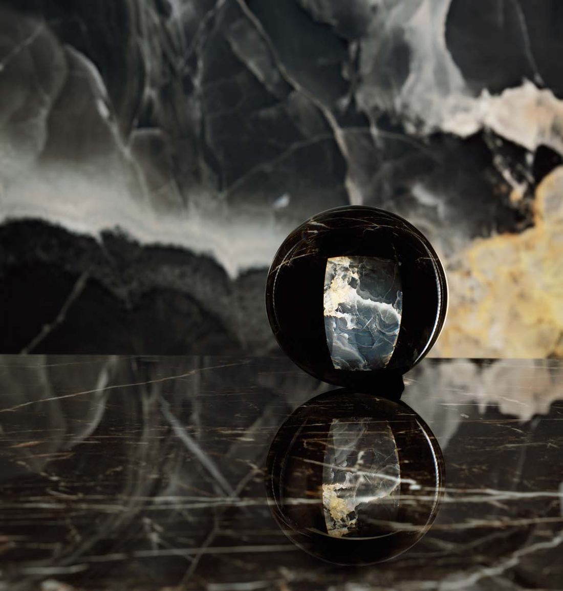Dark veined marble vignette — 1200 × 2400 mm slab — Imperial Design Concepts, Mohali