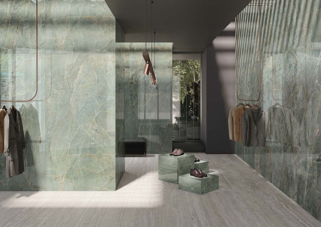 Green onyx-effect partition — 1200 × 2400 mm slab — Imperial Design Concepts, Mohali