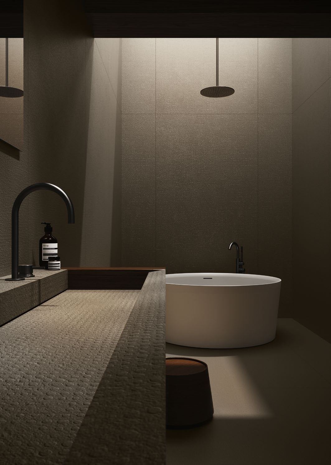 Minimalist stone bathroom tub — 1200 × 2400 mm slab — Imperial Design Concepts, Mohali