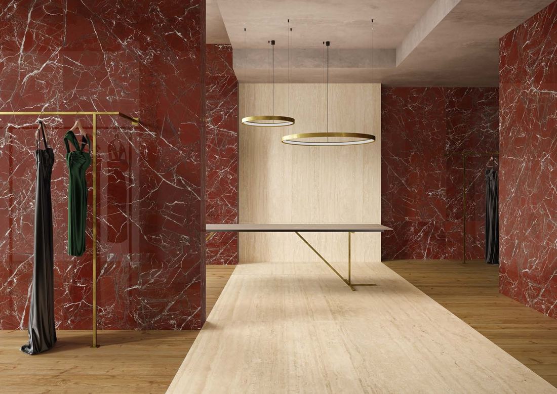 Red marble feature wall — 1200 × 2400 mm slab — Imperial Design Concepts, Mohali