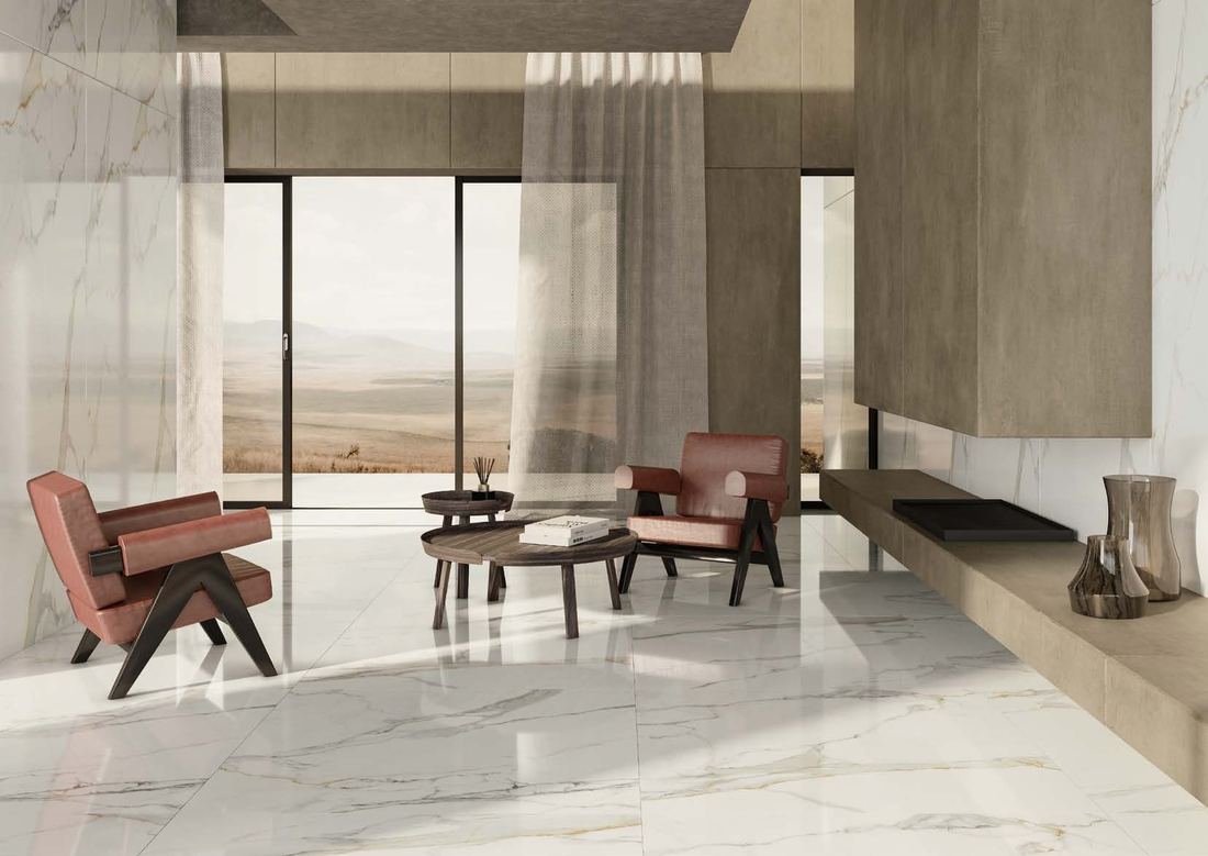 Stone floor terrace living room — 1200 × 2400 mm slab — Imperial Design Concepts, Mohali