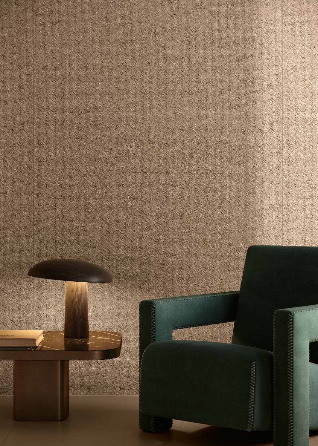 Textured wall lounge vignette — 1200 × 2400 mm slab — Imperial Design Concepts, Mohali