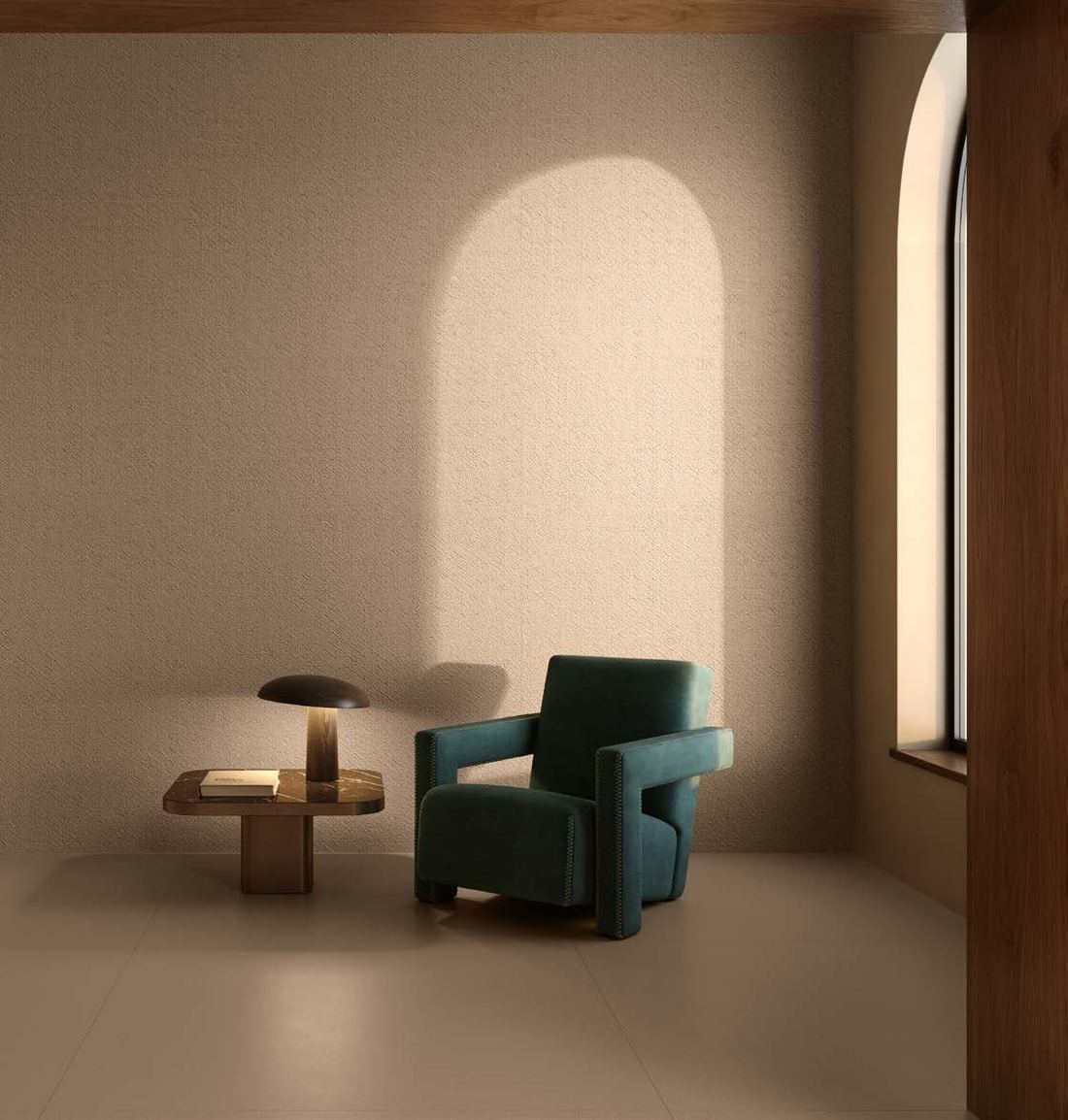 Warm beige arched interior — 1200 × 2400 mm slab — Imperial Design Concepts, Mohali