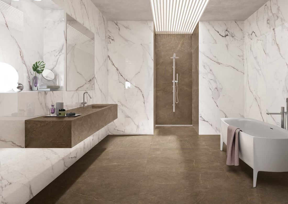 White marble bathroom vanity — 1200 × 2400 mm slab — Imperial Design Concepts, Mohali
