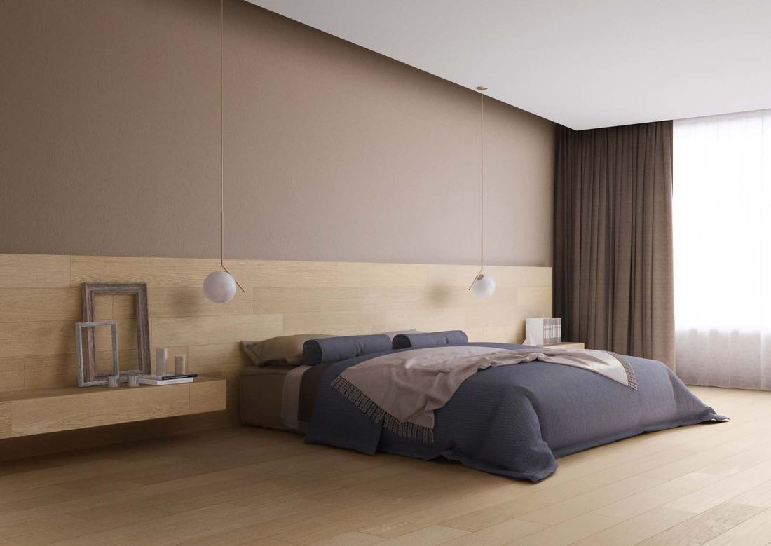 Wood-look bedroom flooring — 1200 × 2400 mm slab — Imperial Design Concepts, Mohali