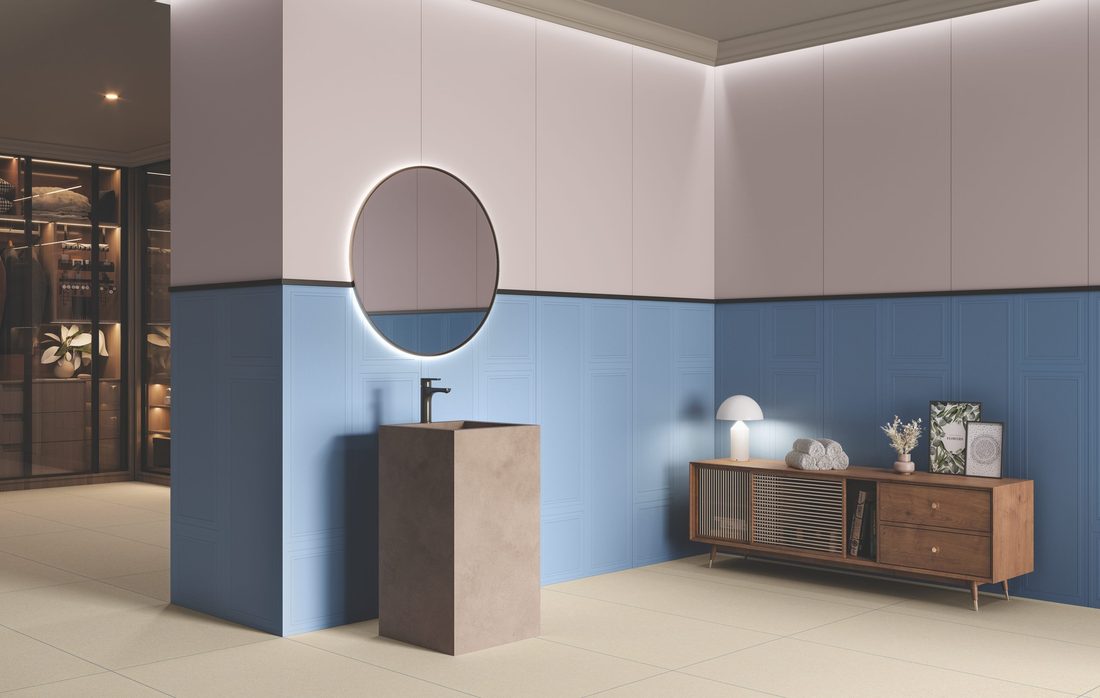 Marine Washroom finished in 600x1200mm tiles — IDC Mohali