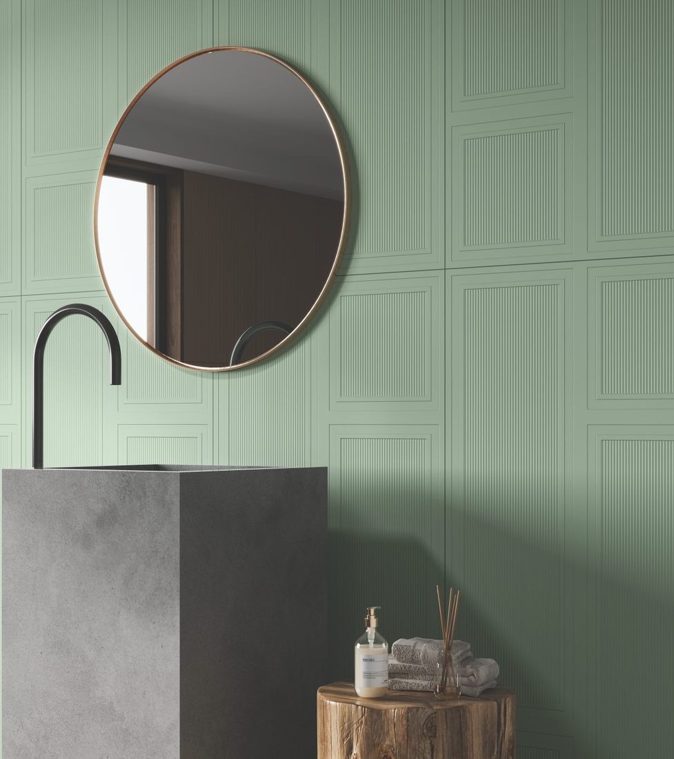 Moss Vanity Wall finished in 600x1200mm tiles — IDC Mohali