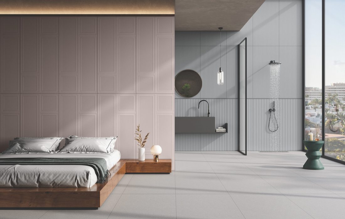 Bedroom & Bath Suite finished in 600x1200mm tiles — IDC Mohali