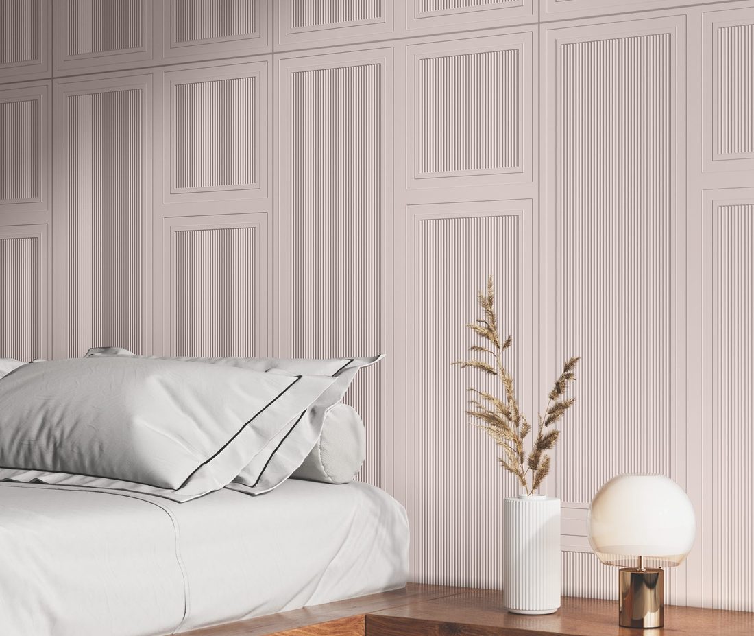 Blush Panelled Bedroom finished in 600x1200mm tiles — IDC Mohali