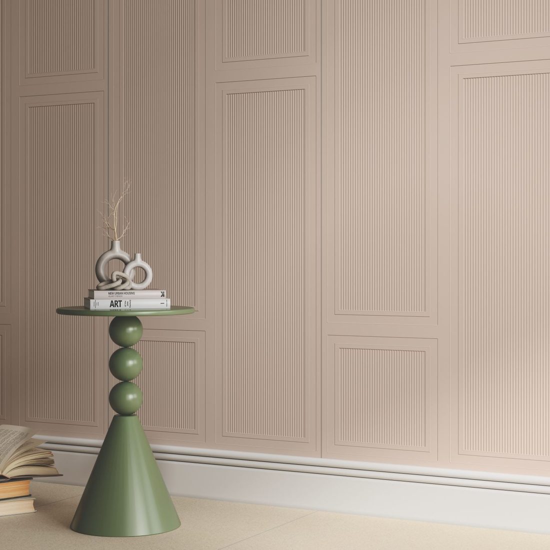 Panelled Blush Bedroom finished in 600x1200mm tiles — IDC Mohali