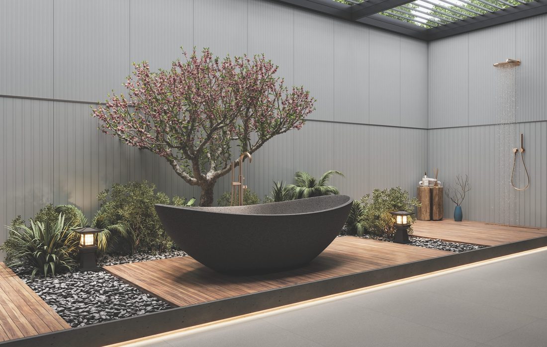 Grey Courtyard finished in 600x1200mm tiles — IDC Mohali