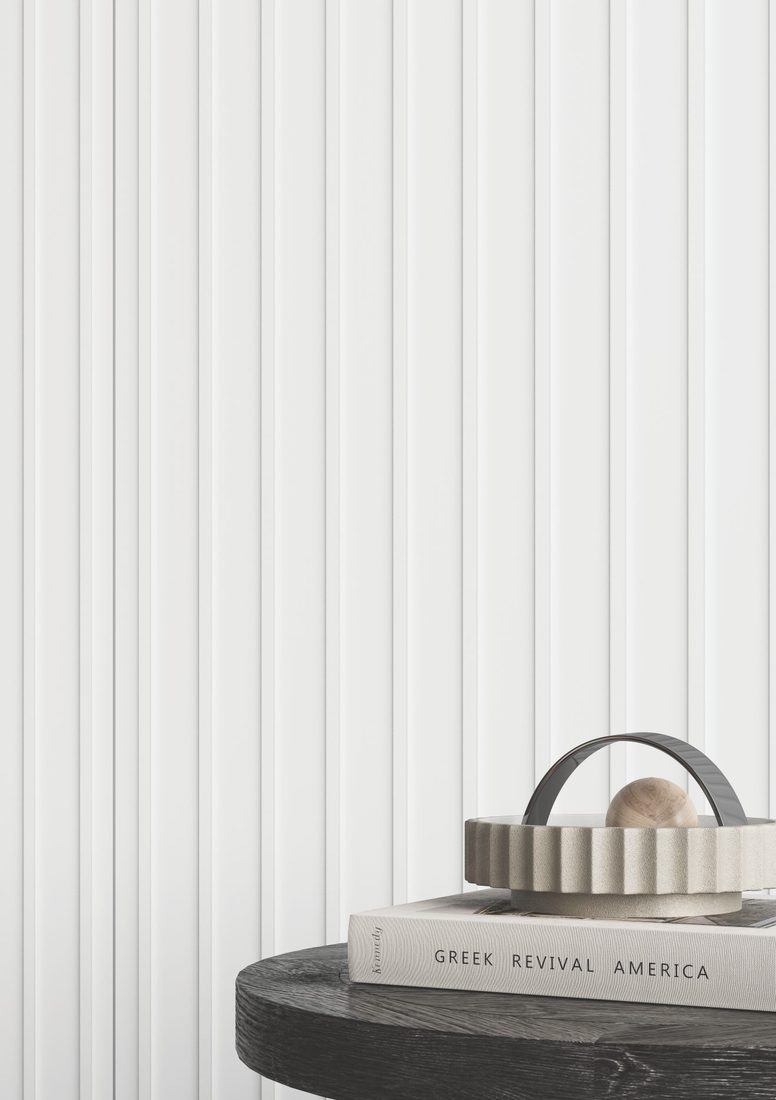 White Fluted Detail finished in 600x1200mm tiles — IDC Mohali