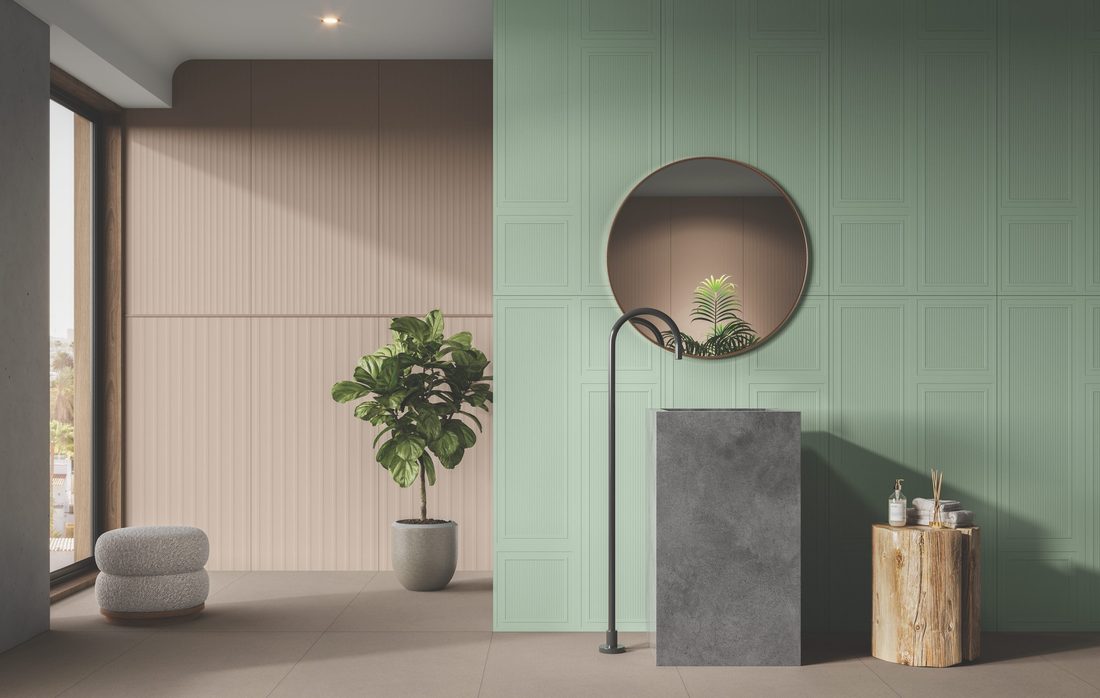Moss & Blush Room finished in 600x1200mm tiles — IDC Mohali