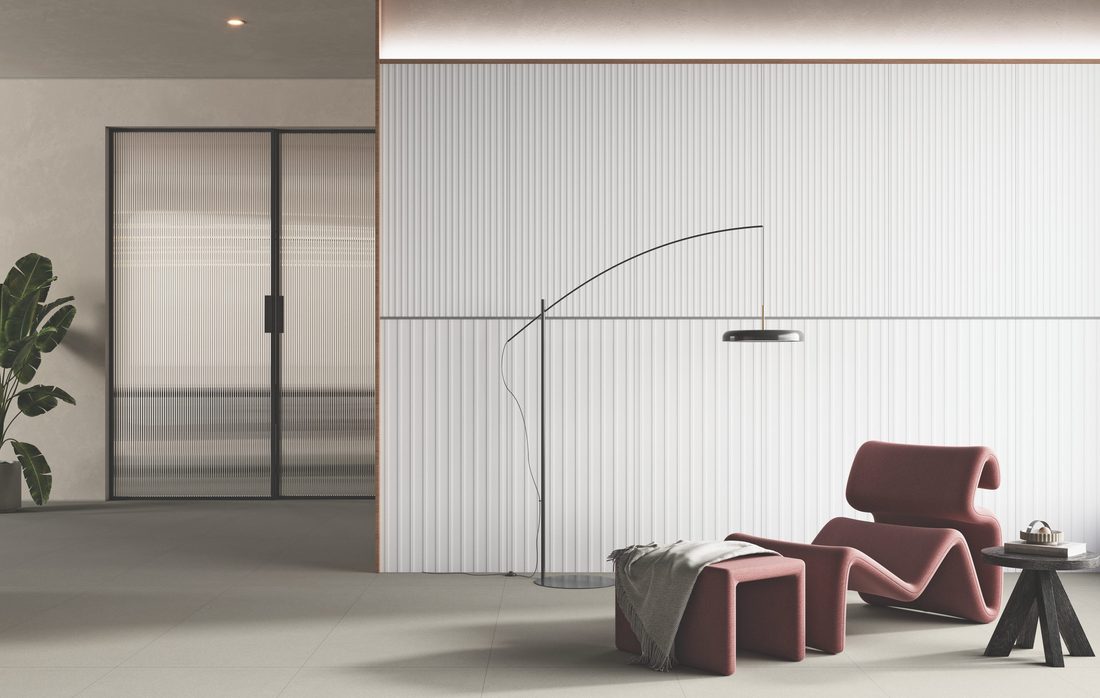 Fluted Lobby finished in 600x1200mm tiles — IDC Mohali