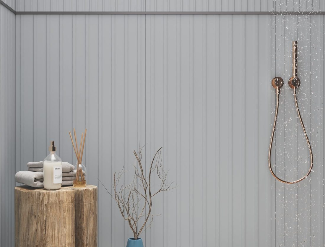 Grey Fluted Shower finished in 600x1200mm tiles — IDC Mohali