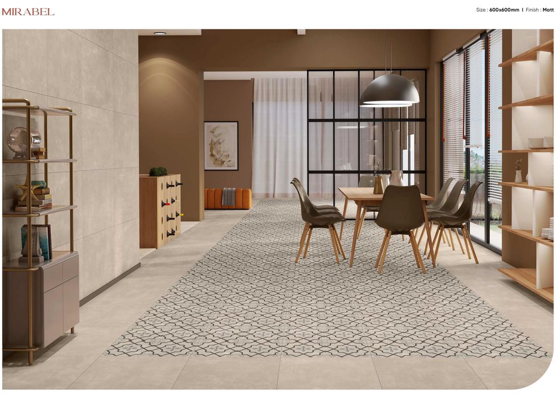 Beige patterned dining floor — Patterned porcelain — Imperial Design Concepts, Mohali