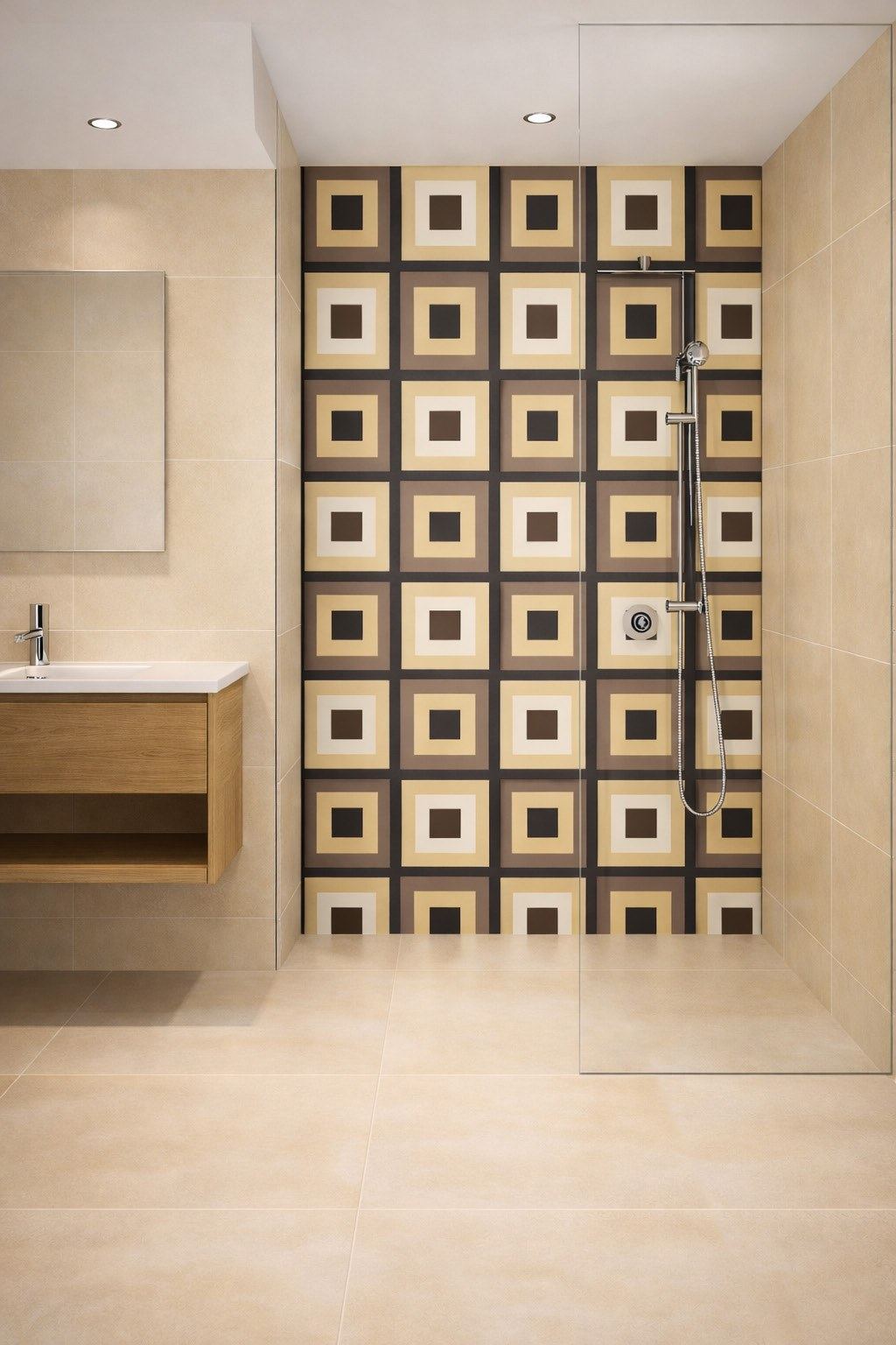 Beige relief grid wall tile — 600 × 1200 mm — Imperial Design Concepts, Mohali