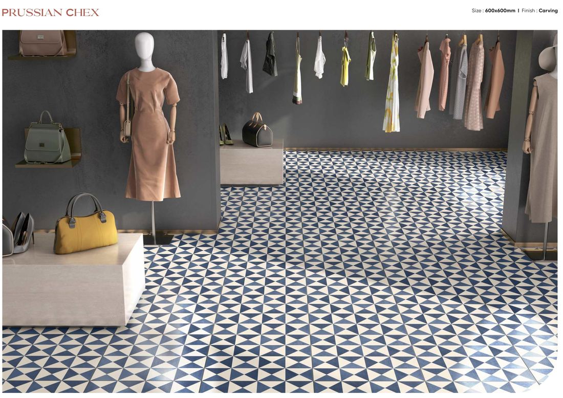 Blue and white pattern floor — Patterned porcelain — Imperial Design Concepts, Mohali
