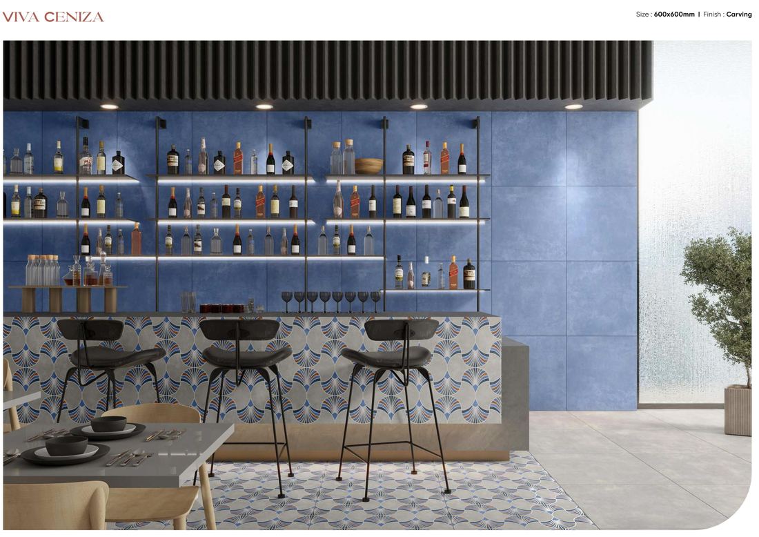 Blue patterned bar flooring — Patterned porcelain — Imperial Design Concepts, Mohali