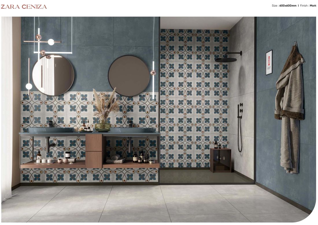 Blue patterned bathroom tile — Patterned porcelain — Imperial Design Concepts, Mohali