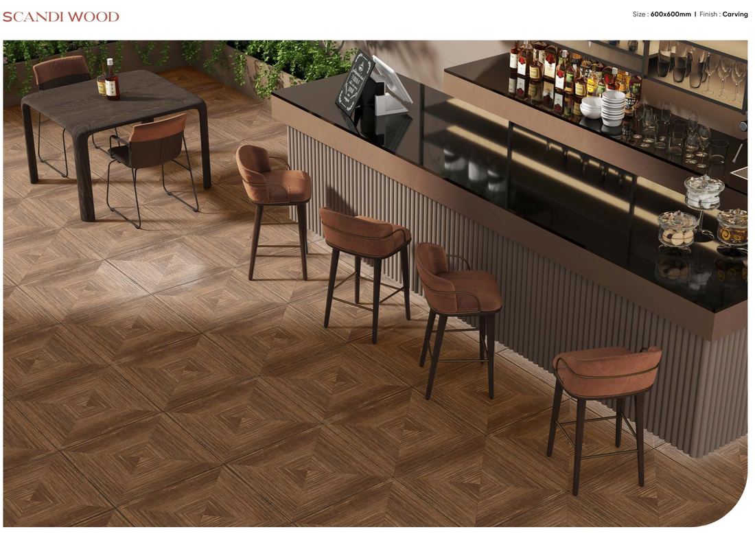 Brown parquet-effect floor tile — Patterned porcelain — Imperial Design Concepts, Mohali