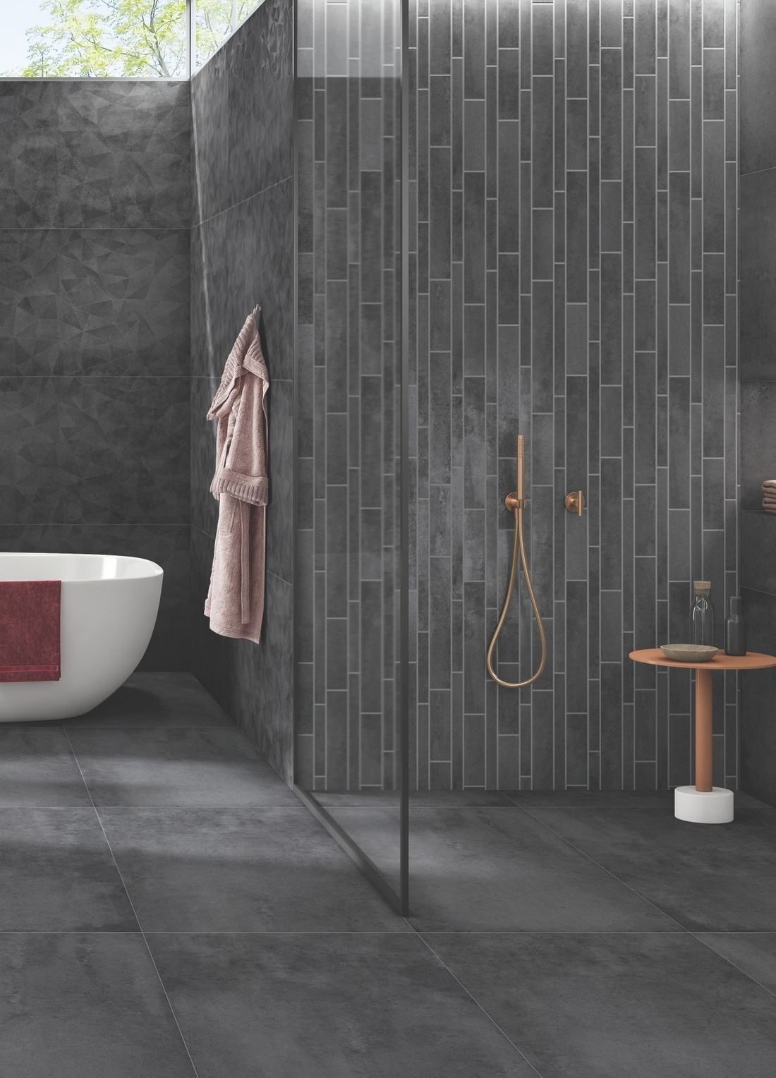 Charcoal fluted shower wall — 600 × 1200 mm — Imperial Design Concepts, Mohali