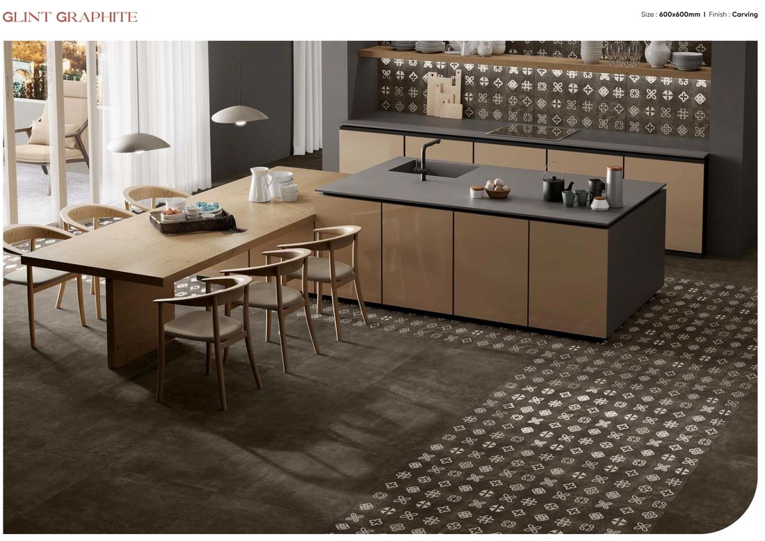 Charcoal patterned floor tile — Patterned porcelain — Imperial Design Concepts, Mohali