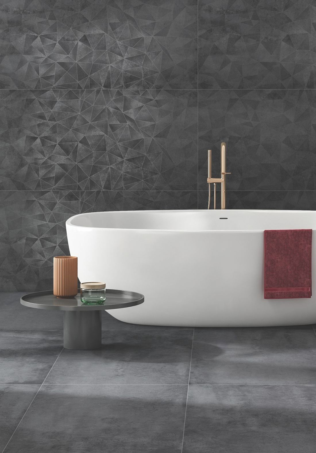 Charcoal stone-look bathroom wall — 600 × 1200 mm — Imperial Design Concepts, Mohali