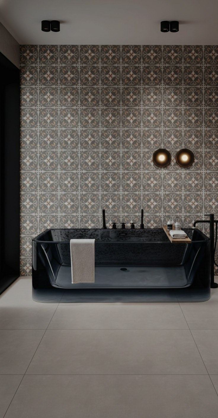 Dark patterned bathroom wall — 600 × 1200 mm — Imperial Design Concepts, Mohali