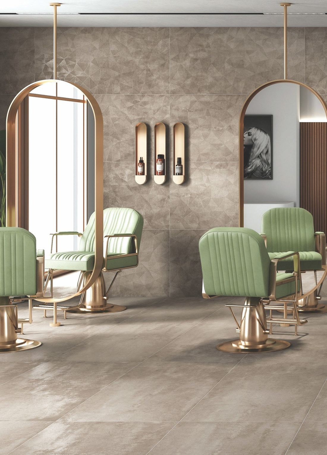 Greige walls in arched interior — 600 × 1200 mm — Imperial Design Concepts, Mohali