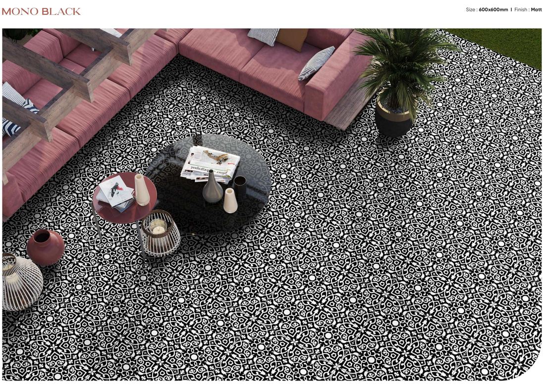 Grey encaustic-look floor tile — Patterned porcelain — Imperial Design Concepts, Mohali