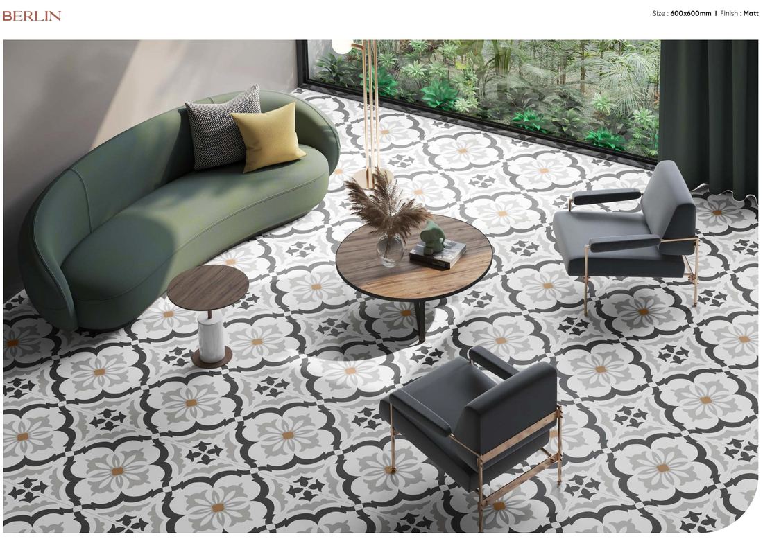 Grey floral pattern floor — Patterned porcelain — Imperial Design Concepts, Mohali