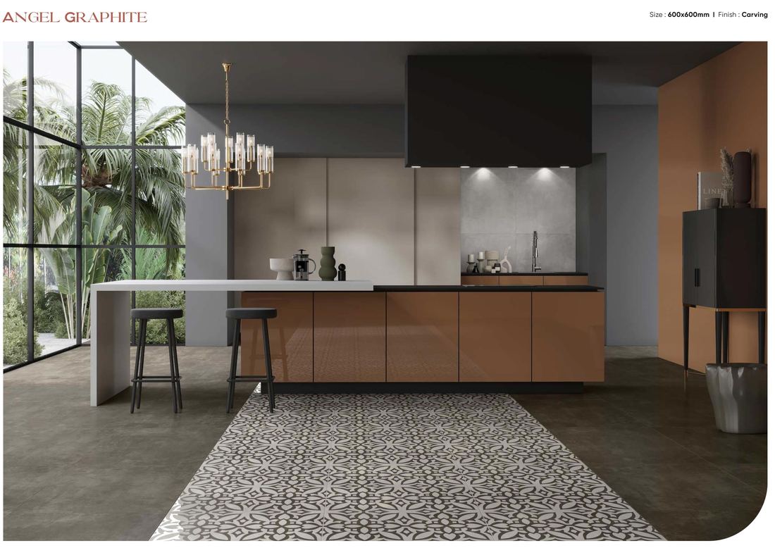 Grey geometric kitchen floor — Patterned porcelain — Imperial Design Concepts, Mohali