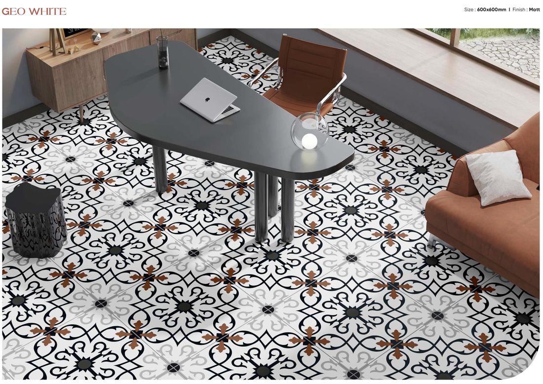 Monochrome encaustic floor pattern — Patterned porcelain — Imperial Design Concepts, Mohali
