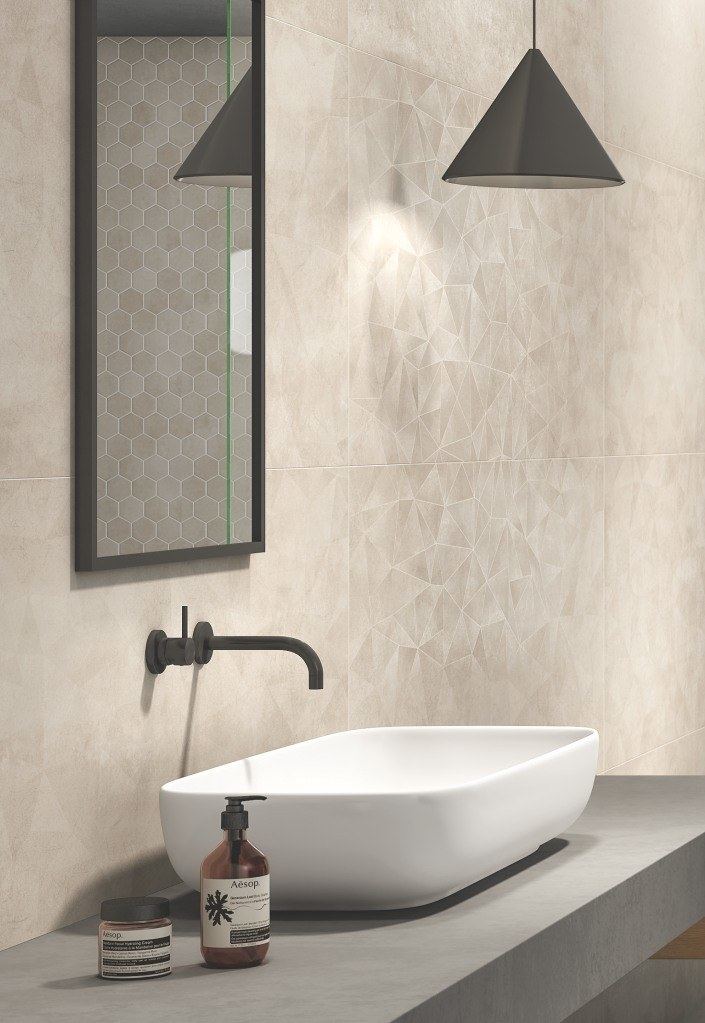 Pale textured bathroom wall — 600 × 1200 mm — Imperial Design Concepts, Mohali