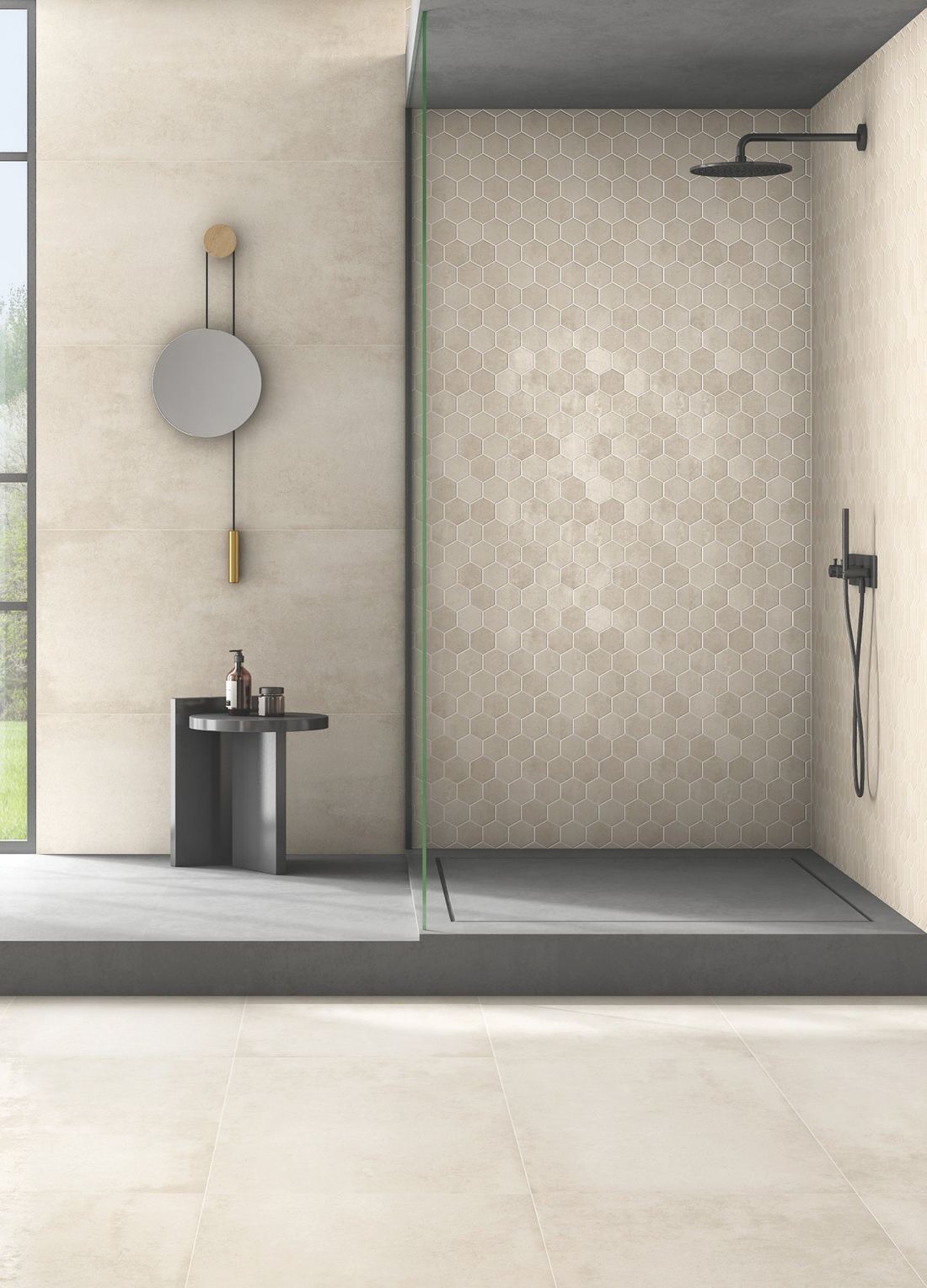 Patterned beige shower wall — 600 × 1200 mm — Imperial Design Concepts, Mohali