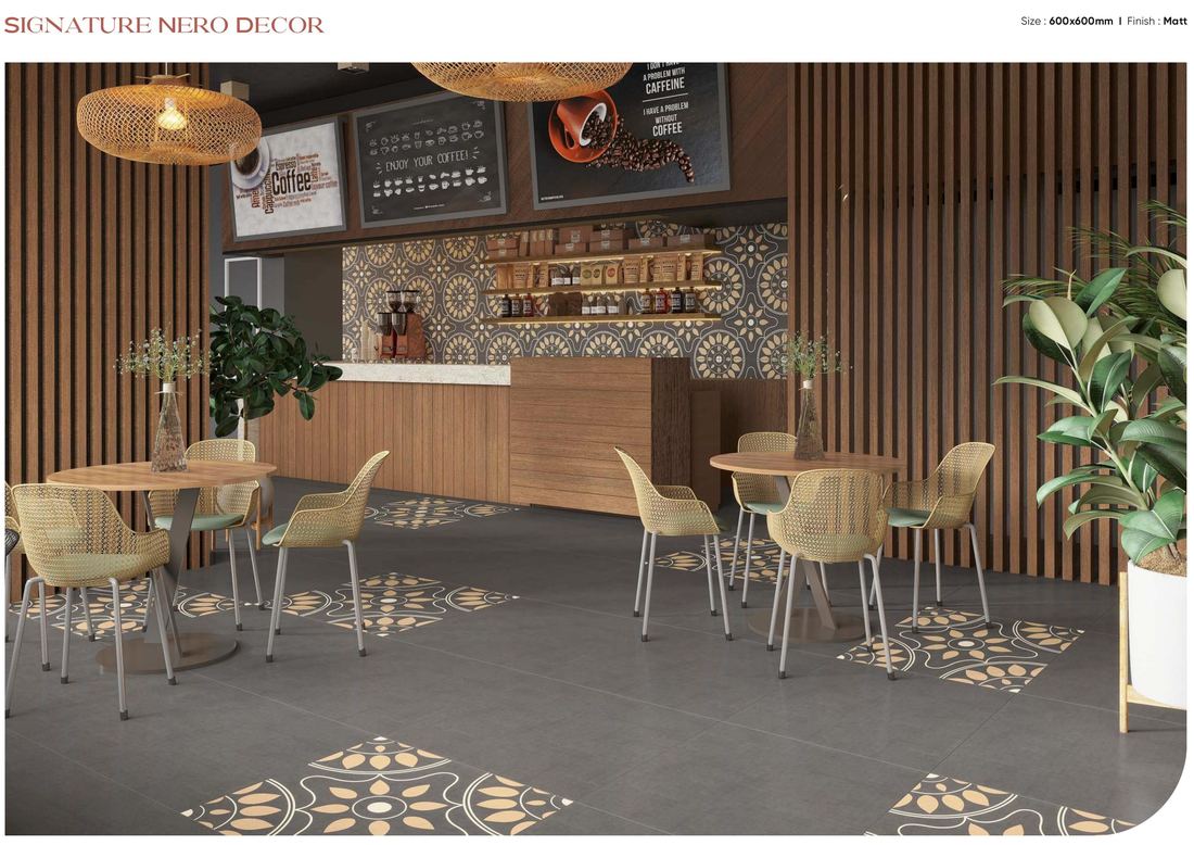 Patterned floor with wood accents — Patterned porcelain — Imperial Design Concepts, Mohali