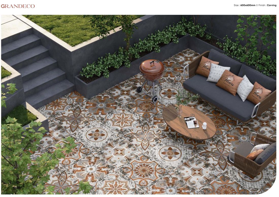 Patterned outdoor terrace flooring — Patterned porcelain — Imperial Design Concepts, Mohali